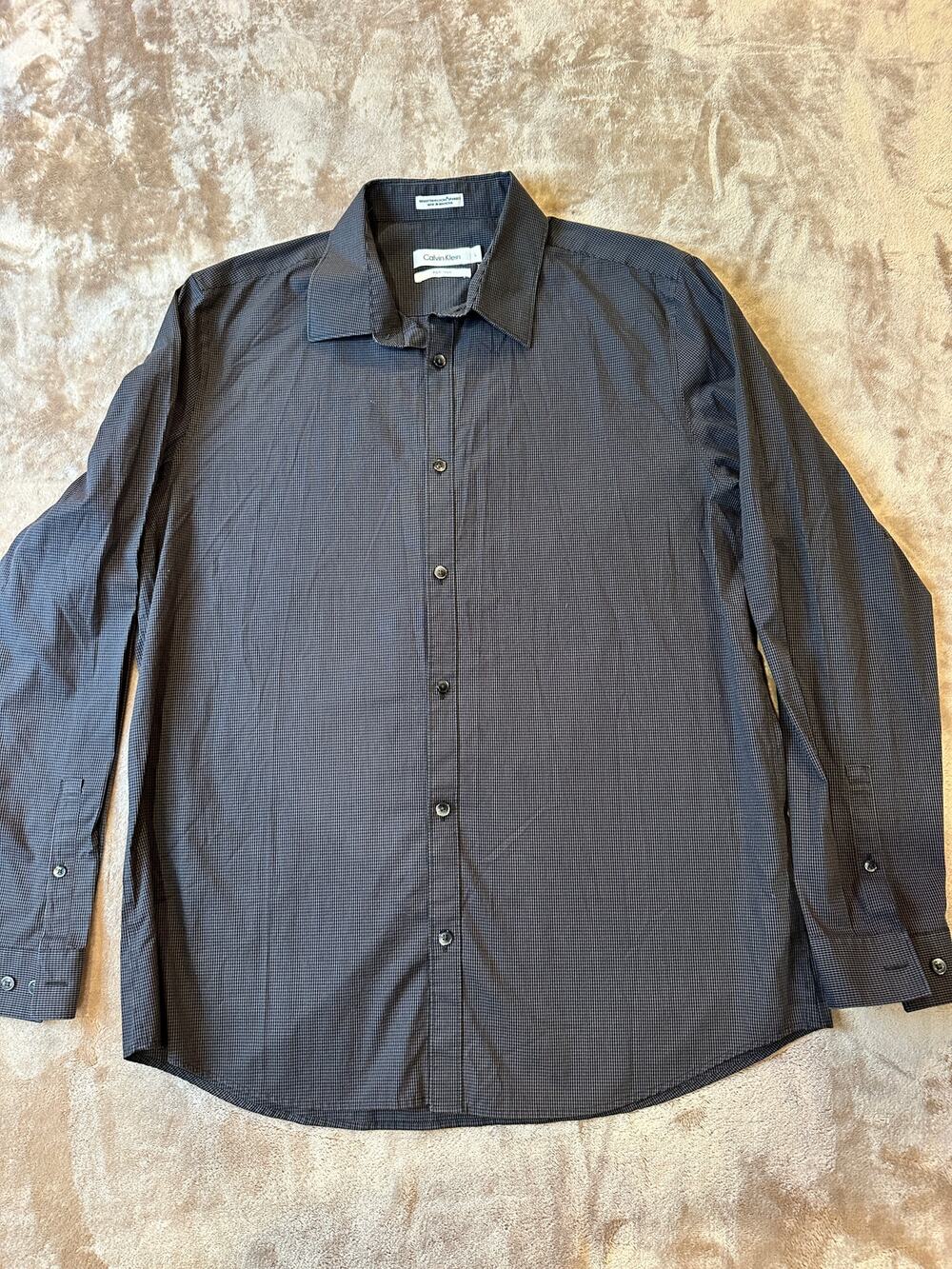 Calvin Klein Non-Iron Gray Micro Check Stretch Dress Shirt Men's L